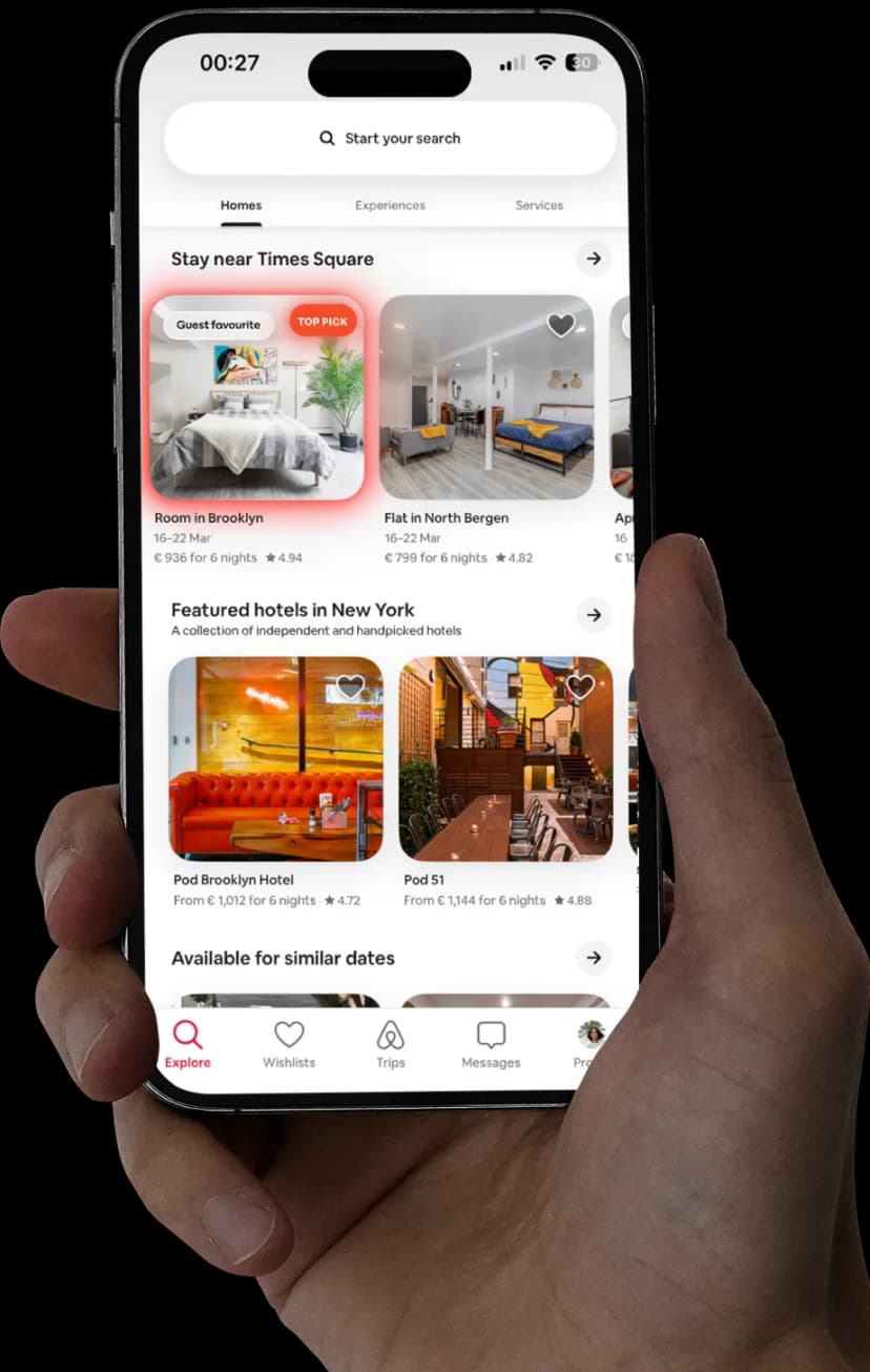 Airbnb app showing optimized listings